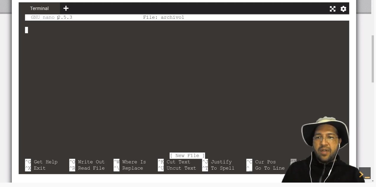 Interfaz de usuario de nano en la terminal de Linux